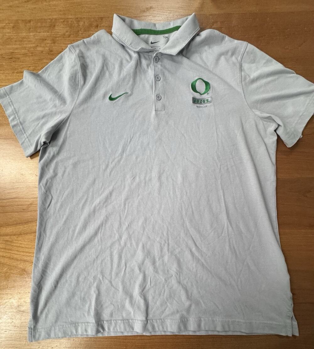 Nike Mens NCAA Oregon Ducks Gray Golf Stretch Polo Shirt XL Preppy